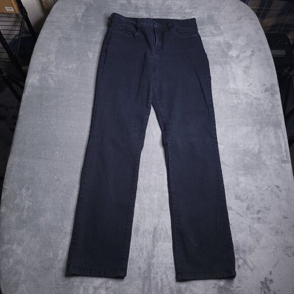 NYDJ Womens Straight Leg Jeans 12 Mid Rise Black Rhinestone Pockets Slimming - Picture 3 of 9